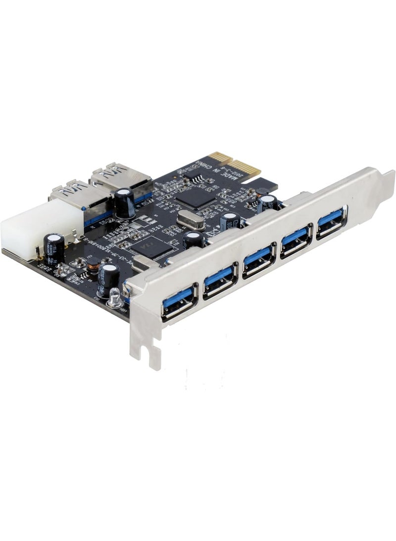 7-Port USB 3.0 PCIe Expansion Card for Desktop PC 5Gbps SuperSpeed Adapter with UASP Support and 4-Pin Molex Power Connector - Image 1